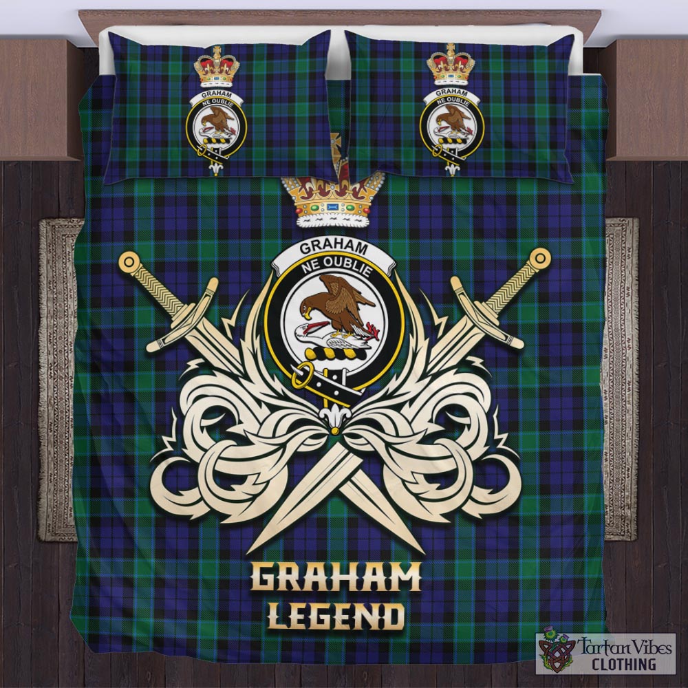 Tartan Vibes Clothing Graham of Menteith Tartan Bedding Set with Clan Crest and the Golden Sword of Courageous Legacy