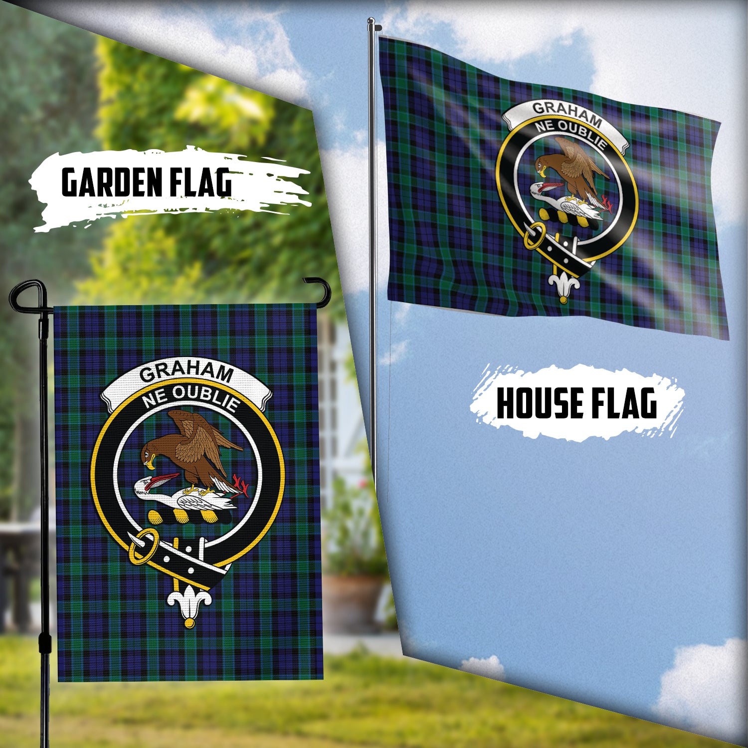 Graham of Menteith Tartan Flag with Family Crest Garden Flag (Vertical) - Tartan Vibes Clothing