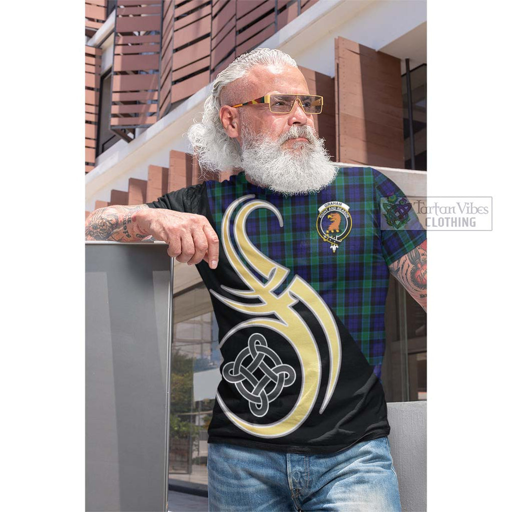 Tartan Vibes Clothing Graham of Menteith Tartan Cotton T-shirt with Family Crest and Celtic Symbol Style