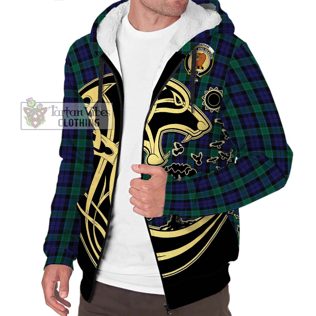 Graham of Menteith Tartan Sherpa Hoodie with Family Crest Celtic Wolf Style Unisex S - Tartan Vibes Clothing