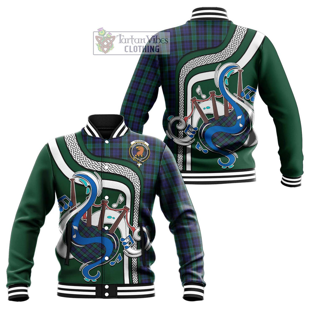 Tartan Vibes Clothing Graham of Menteith Tartan Baseball Jacket with Epic Bagpipe Style