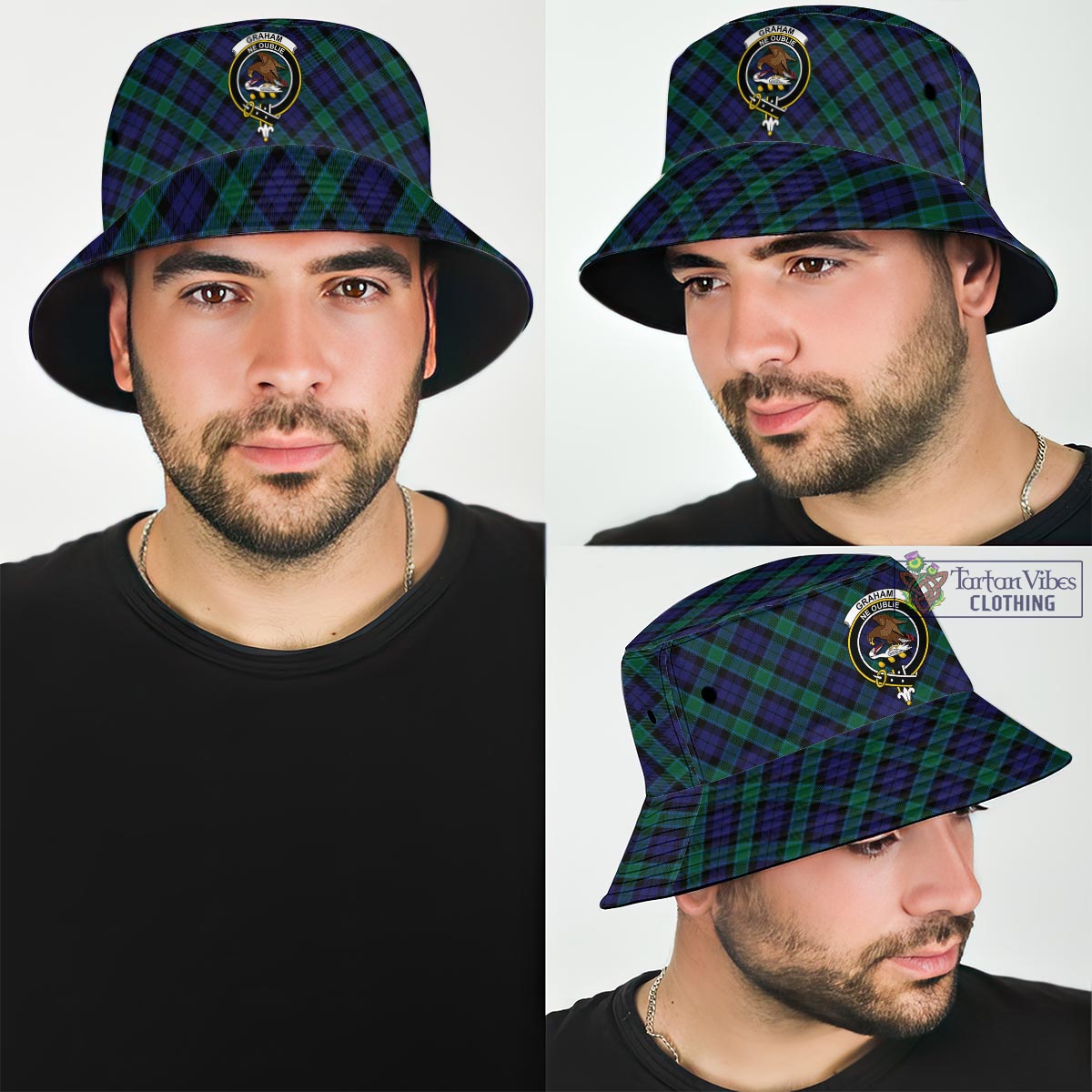 Tartan Vibes Clothing Graham of Menteith Tartan Bucket Hat with Family Crest