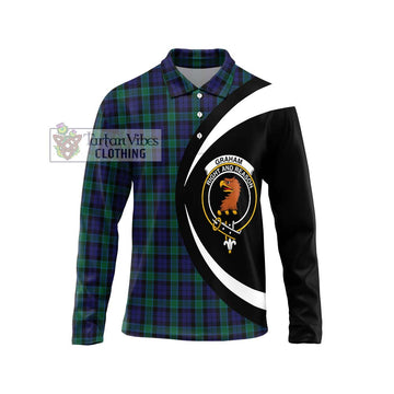 Graham of Menteith Tartan Long Sleeve Polo Shirt with Family Crest Circle Style