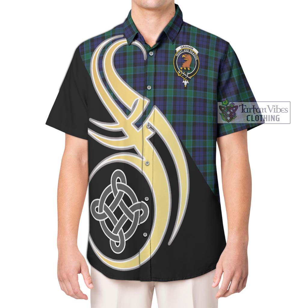 Graham of Menteith Tartan Short Sleeve Button Shirt with Family Crest and Celtic Symbol Style Kid - Tartan Vibes Clothing