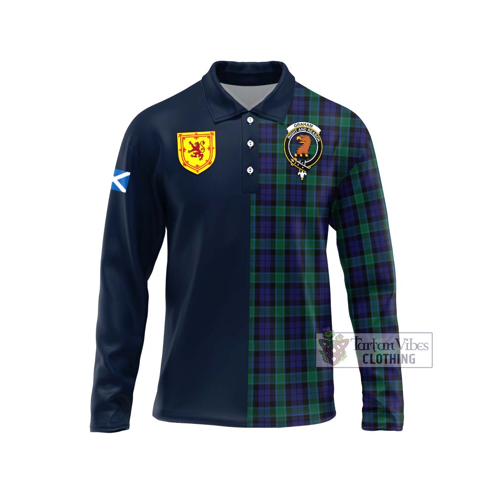 Tartan Vibes Clothing Graham of Menteith Tartan Long Sleeve Polo Shirt with Scottish Lion Royal Arm Half Style