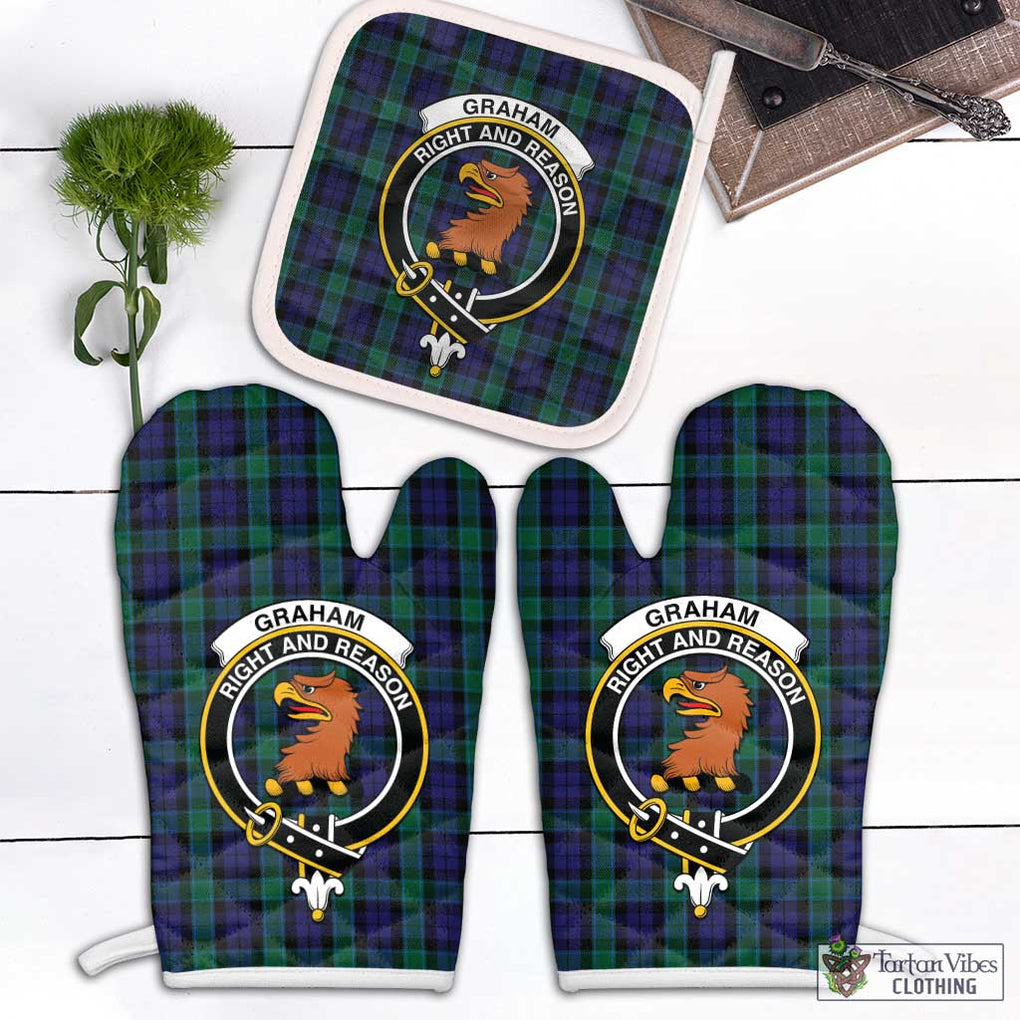 Graham of Menteith Tartan Combo Oven Mitt & Pot-Holder with Family Crest Combo 1 Oven Mitt & 1 Pot-Holder White - Tartan Vibes Clothing