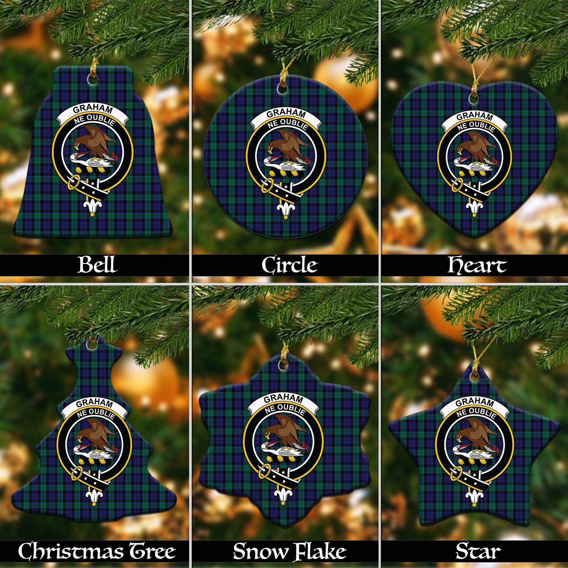 Graham of Menteith Tartan Christmas Ornaments with Family Crest - Tartanvibesclothing