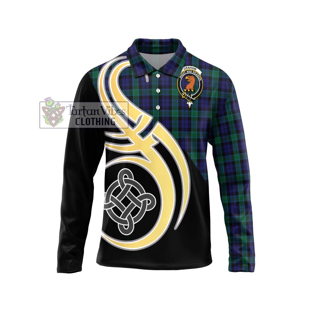 Graham of Menteith Tartan Long Sleeve Polo Shirt with Family Crest and Celtic Symbol Style Unisex - Tartan Vibes Clothing