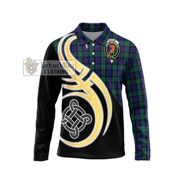 Graham of Menteith Tartan Long Sleeve Polo Shirt with Family Crest and Celtic Symbol Style