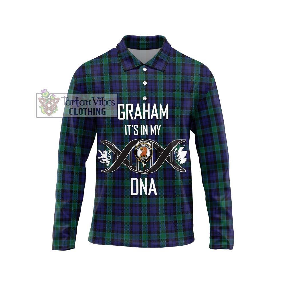 Graham of Menteith Tartan Long Sleeve Polo Shirt with Family Crest DNA In Me Style Unisex - Tartanvibesclothing Shop