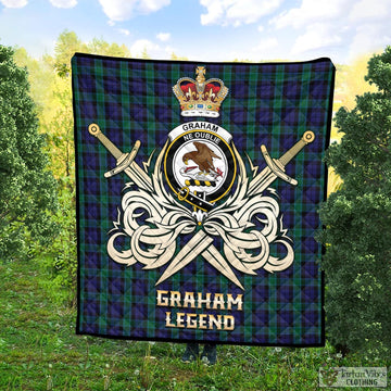 Graham of Menteith Tartan Quilt with Clan Crest and the Golden Sword of Courageous Legacy