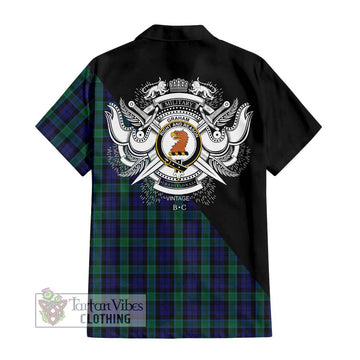 Graham of Menteith Tartan Short Sleeve Button Shirt with Family Crest and Military Logo Style