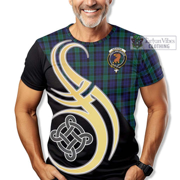 Graham of Menteith Tartan T-Shirt with Family Crest and Celtic Symbol Style