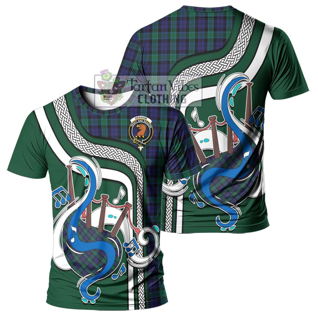 Graham of Menteith Tartan T-Shirt with Epic Bagpipe Style - Tartanvibesclothing Shop