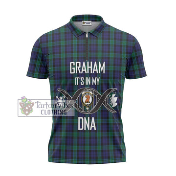 Graham of Menteith Tartan Zipper Polo Shirt with Family Crest DNA In Me Style