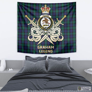 Graham of Menteith Tartan Tapestry with Clan Crest and the Golden Sword of Courageous Legacy