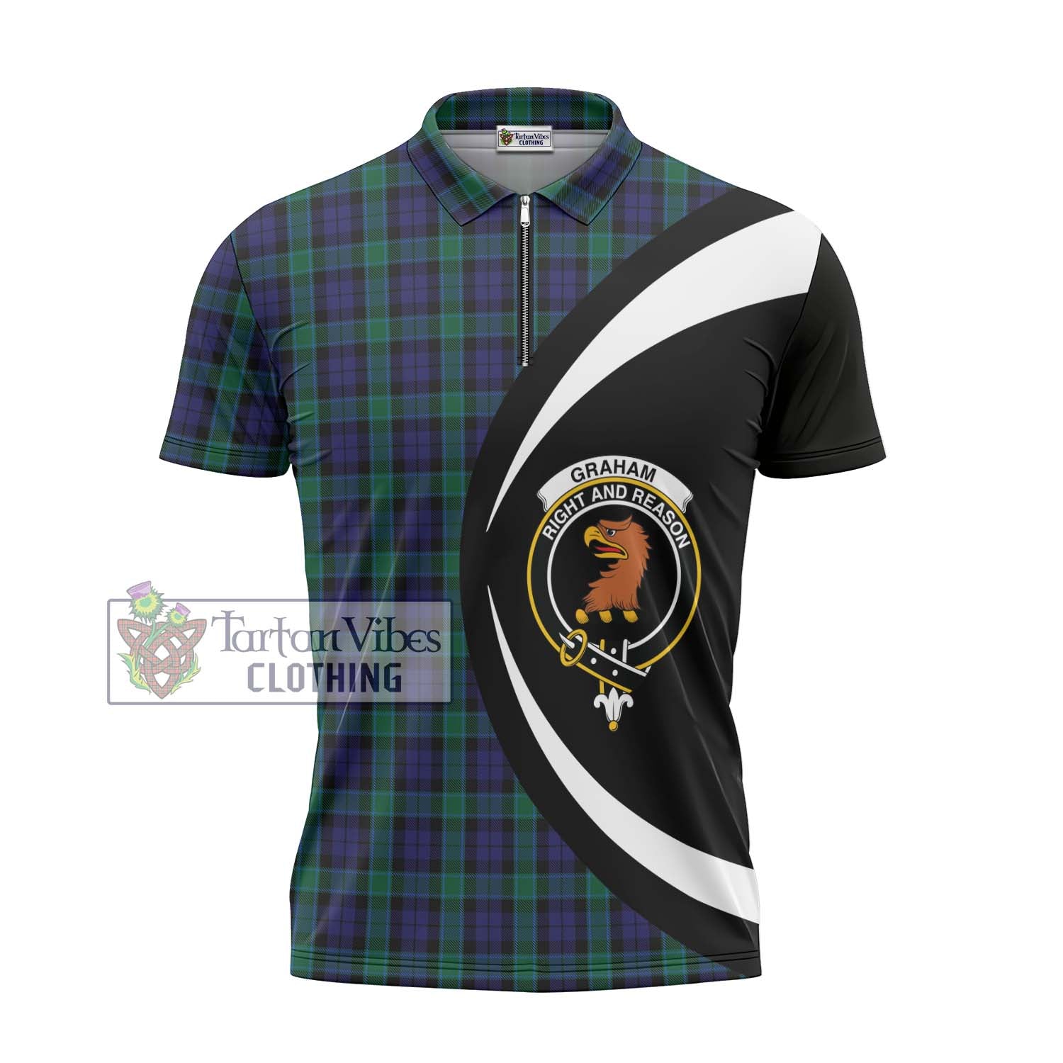 Tartan Vibes Clothing Graham of Menteith Tartan Zipper Polo Shirt with Family Crest Circle Style