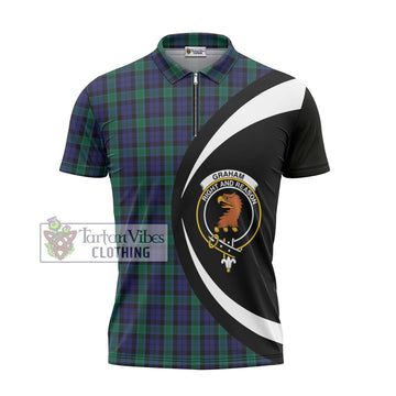 Graham of Menteith Tartan Zipper Polo Shirt with Family Crest Circle Style