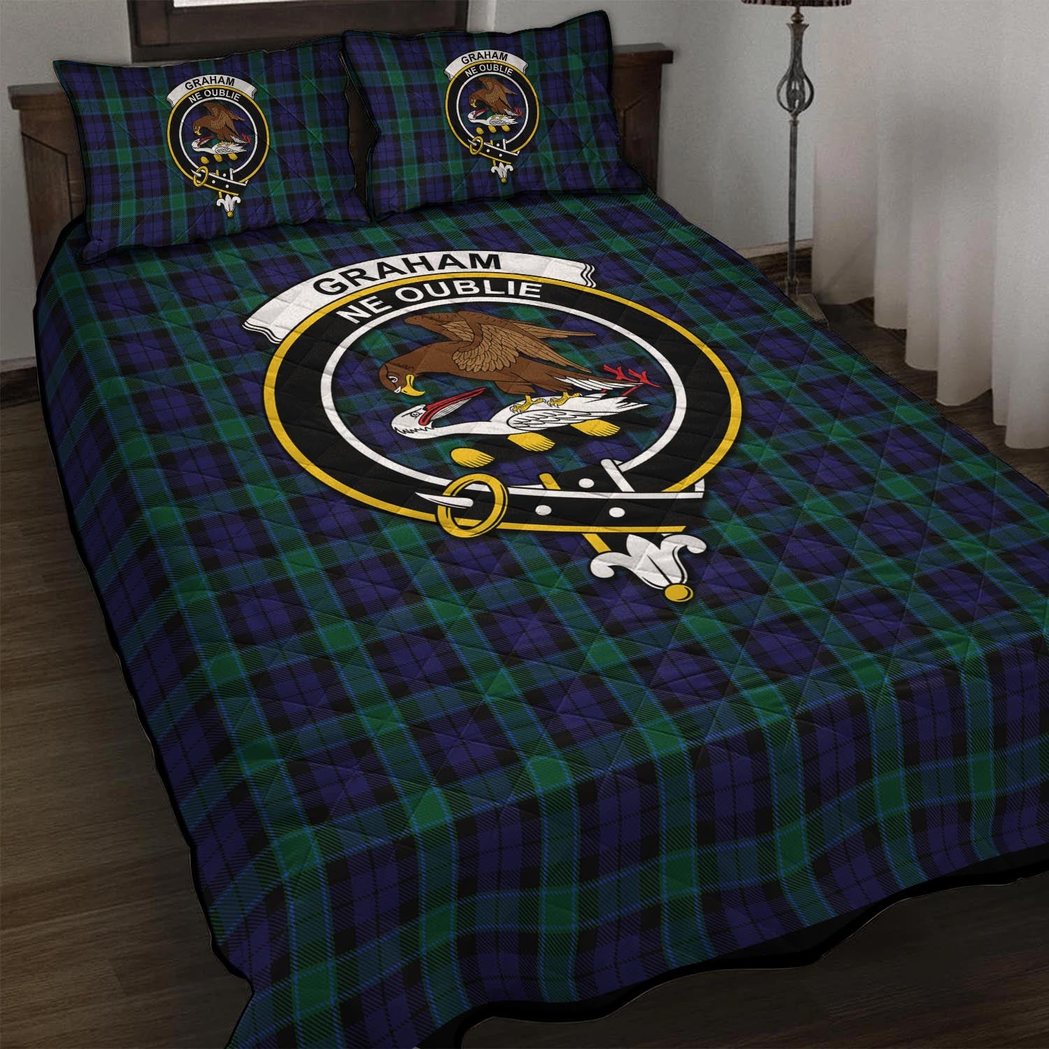 Graham of Menteith Tartan Quilt Bed Set with Family Crest - Tartan Vibes Clothing