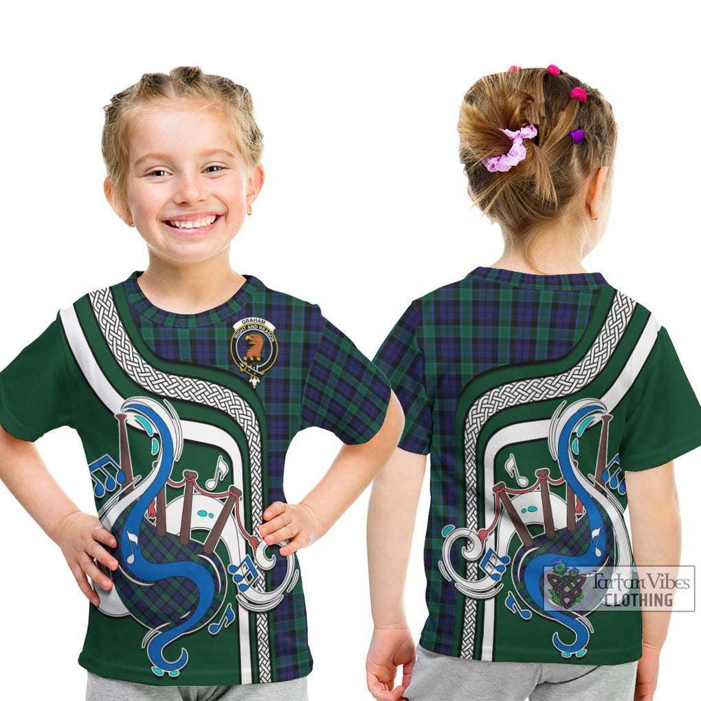 Tartan Vibes Clothing Graham of Menteith Tartan Kid T-Shirt with Epic Bagpipe Style