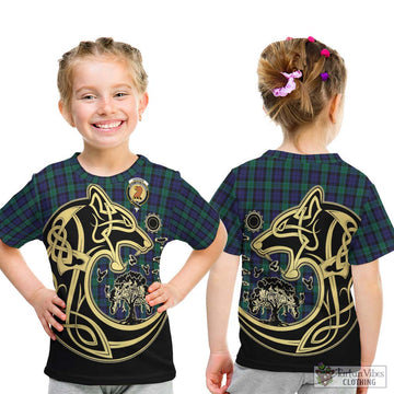 Graham of Menteith Tartan Kid T-Shirt with Family Crest Celtic Wolf Style