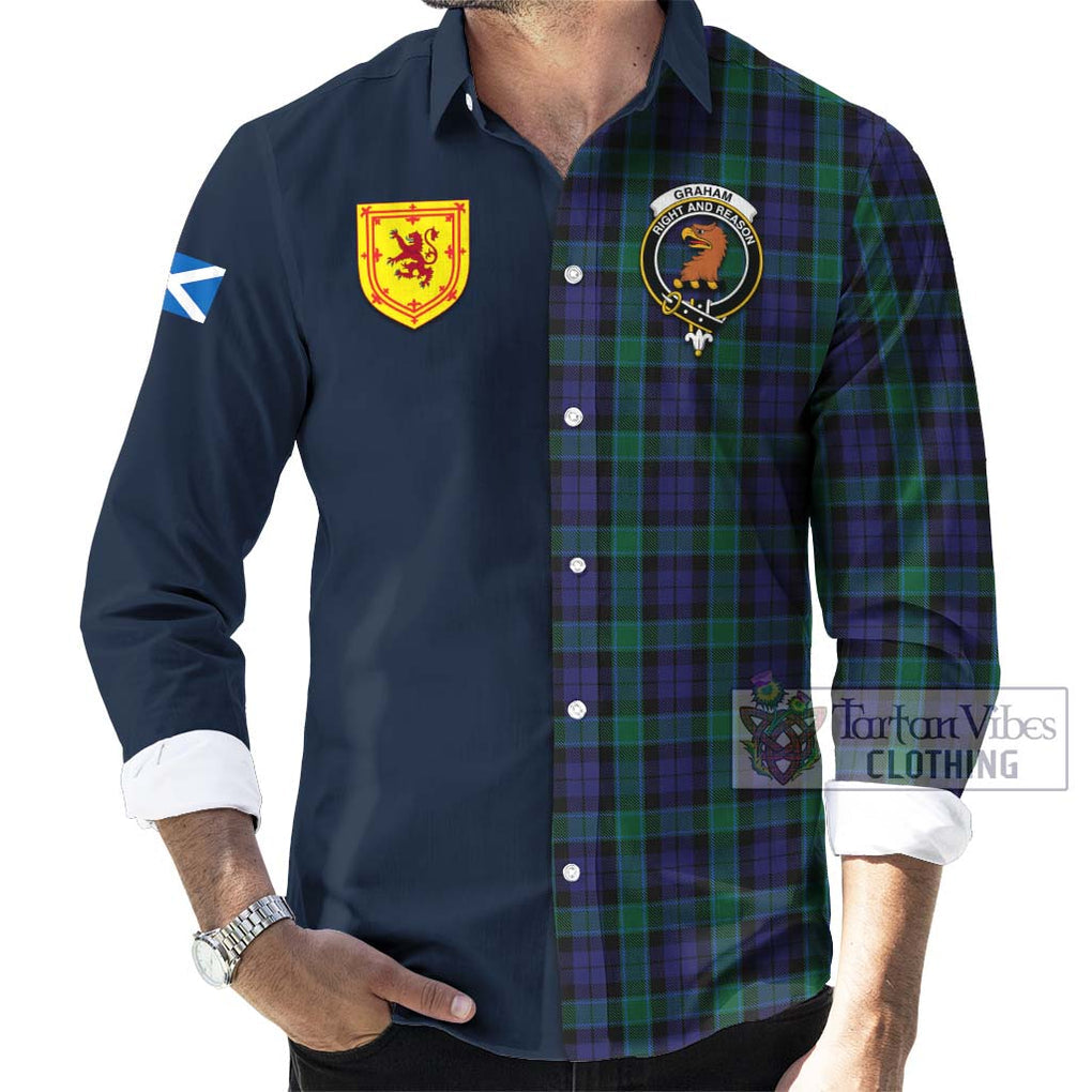 Tartan Vibes Clothing Graham of Menteith Tartan Long Sleeve Button Shirt with Scottish Lion Royal Arm Half Style