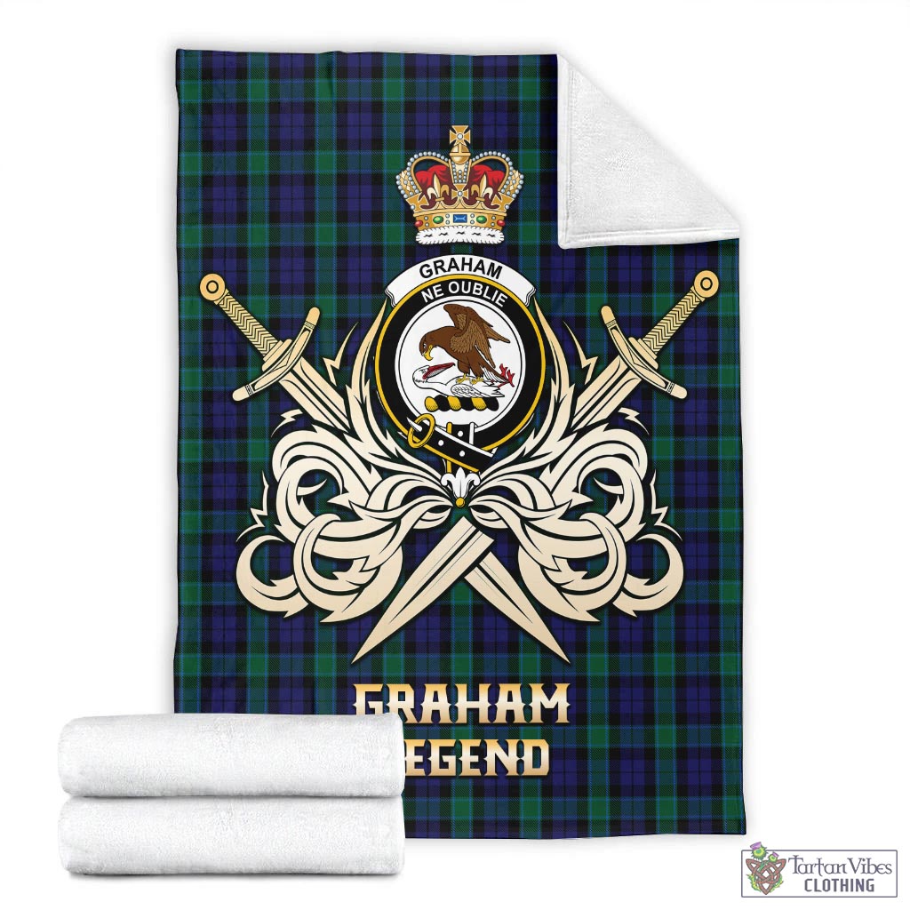 Tartan Vibes Clothing Graham of Menteith Tartan Blanket with Clan Crest and the Golden Sword of Courageous Legacy