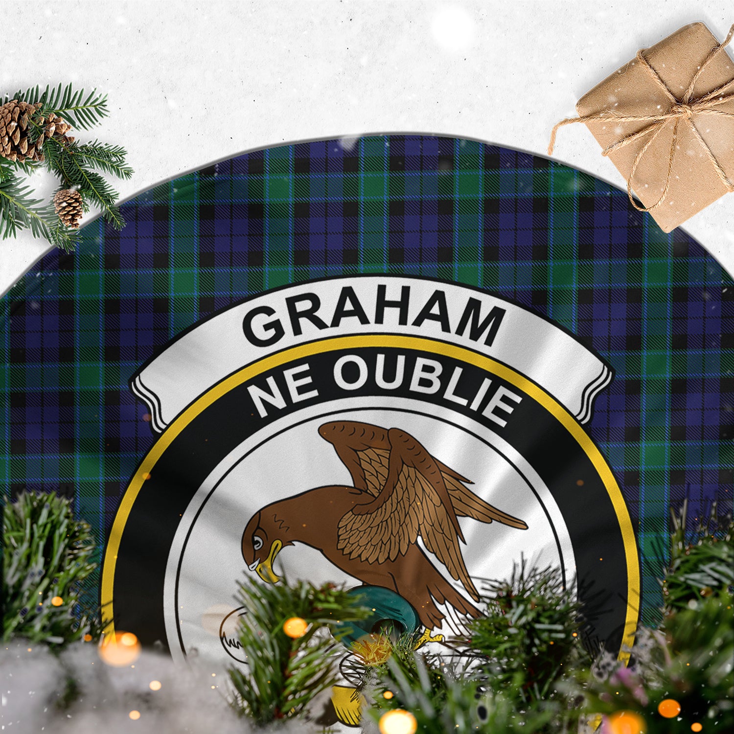 Graham of Menteith Tartan Christmas Tree Skirt with Family Crest - Tartanvibesclothing