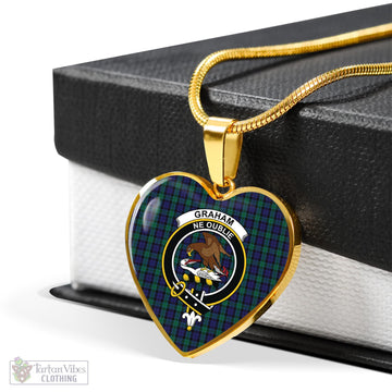 Graham of Menteith Tartan Heart Necklace with Family Crest