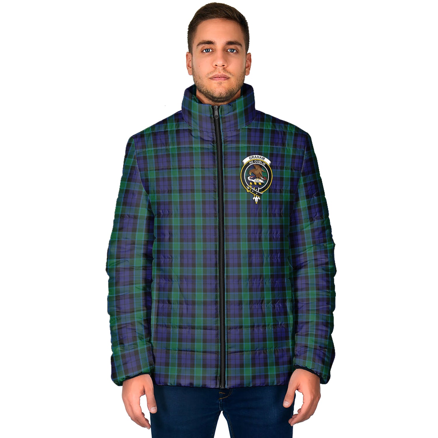 Graham of Menteith Tartan Padded Jacket with Family Crest - Tartan Vibes Clothing