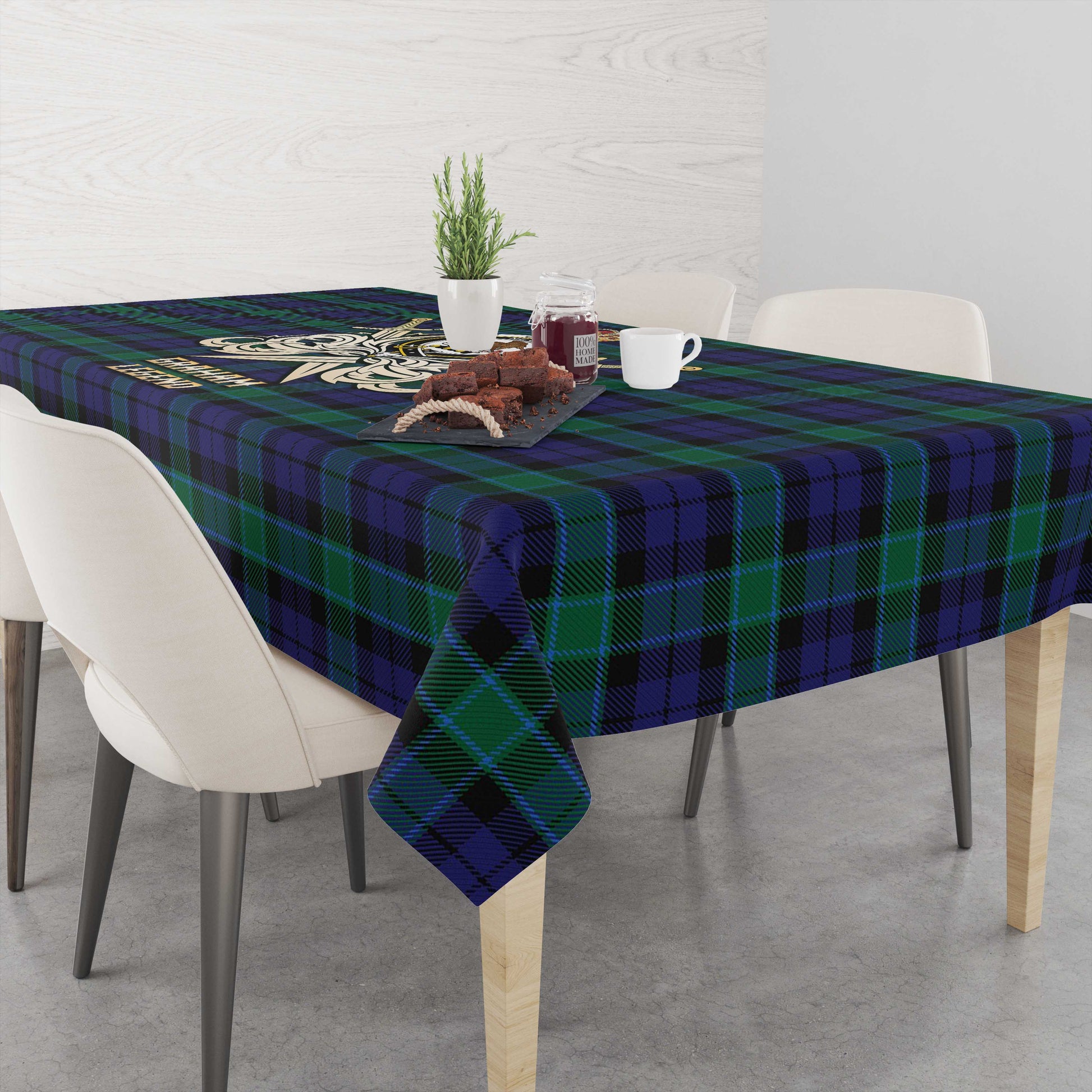 Tartan Vibes Clothing Graham of Menteith Tartan Tablecloth with Clan Crest and the Golden Sword of Courageous Legacy