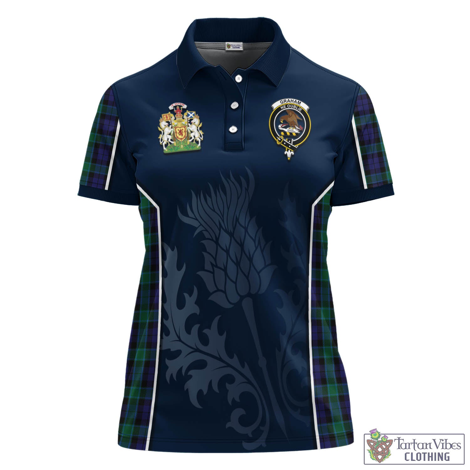 Tartan Vibes Clothing Graham of Menteith Tartan Women's Polo Shirt with Family Crest and Scottish Thistle Vibes Sport Style