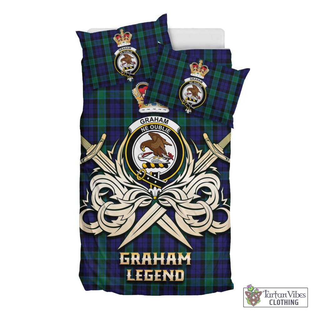 Tartan Vibes Clothing Graham of Menteith Tartan Bedding Set with Clan Crest and the Golden Sword of Courageous Legacy