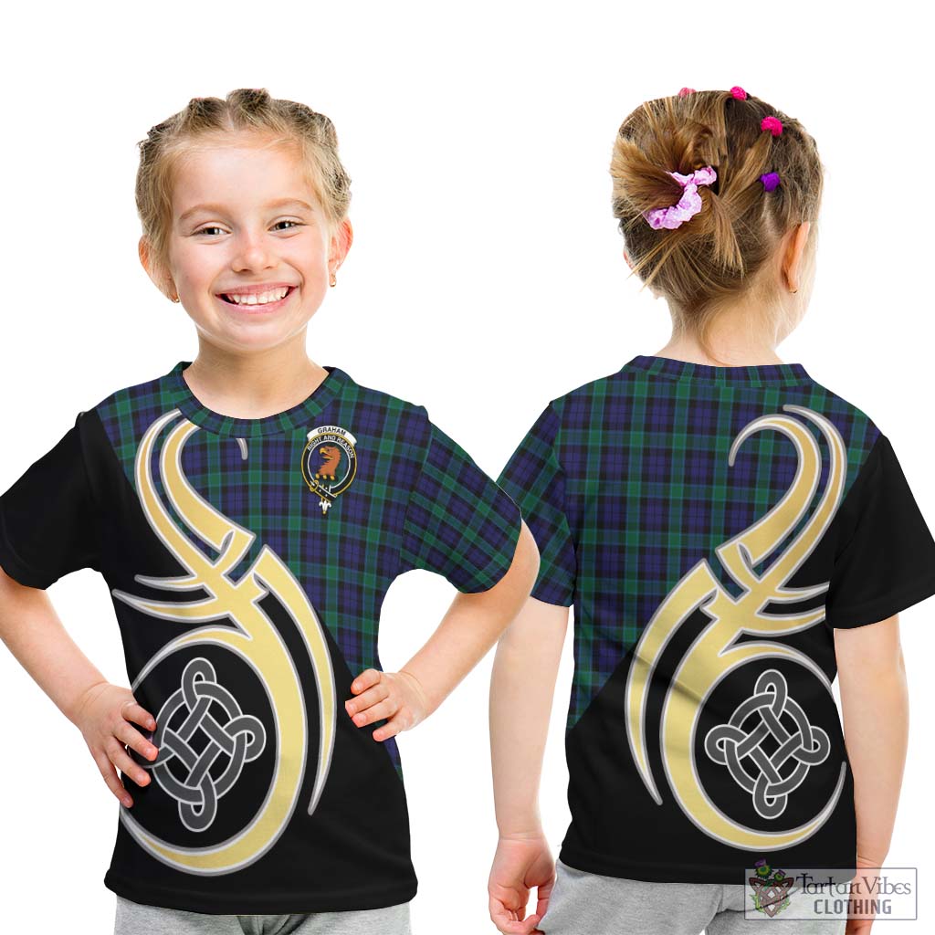 Graham of Menteith Tartan Kid T-Shirt with Family Crest and Celtic Symbol Style - Tartan Vibes Clothing