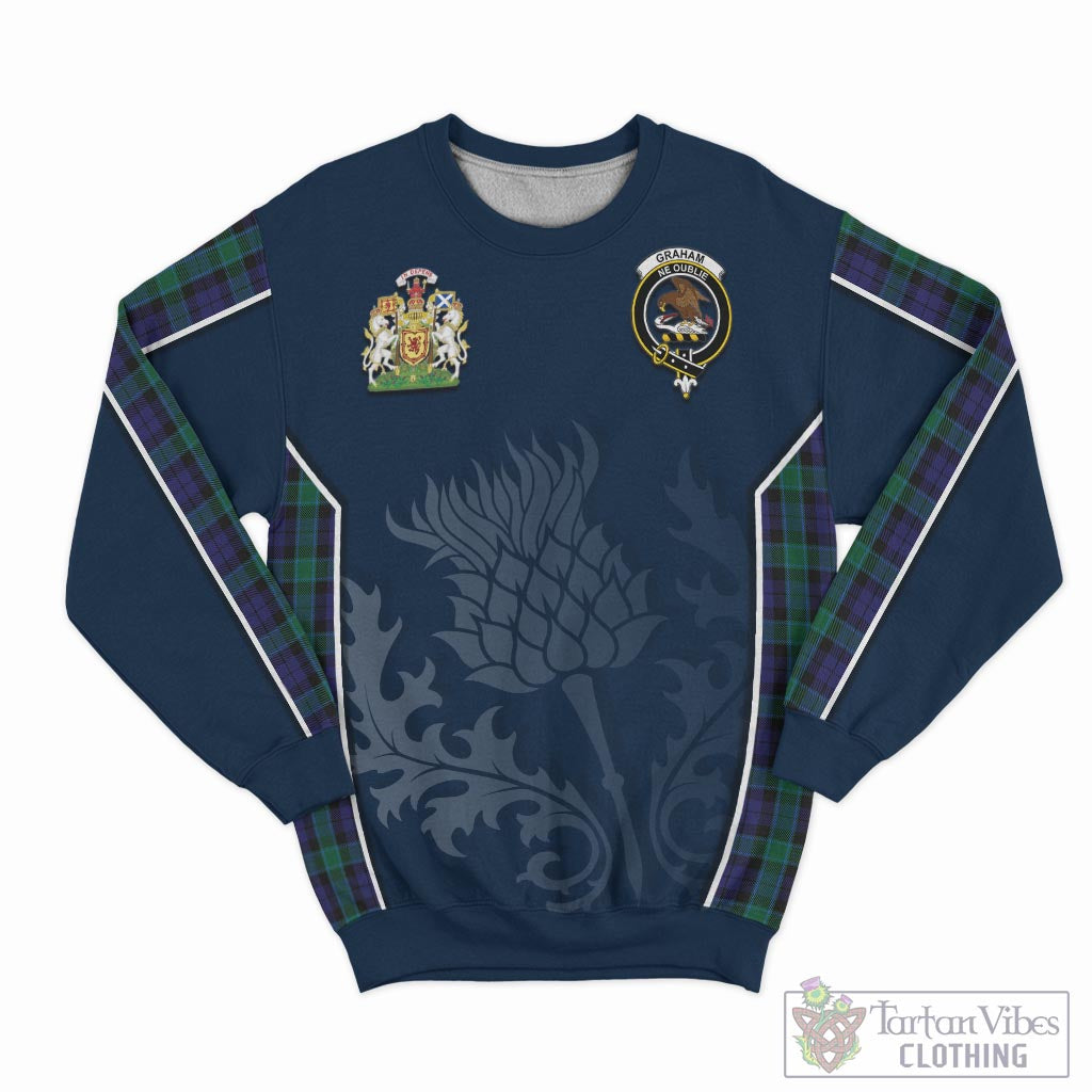 Tartan Vibes Clothing Graham of Menteith Tartan Sweatshirt with Family Crest and Scottish Thistle Vibes Sport Style