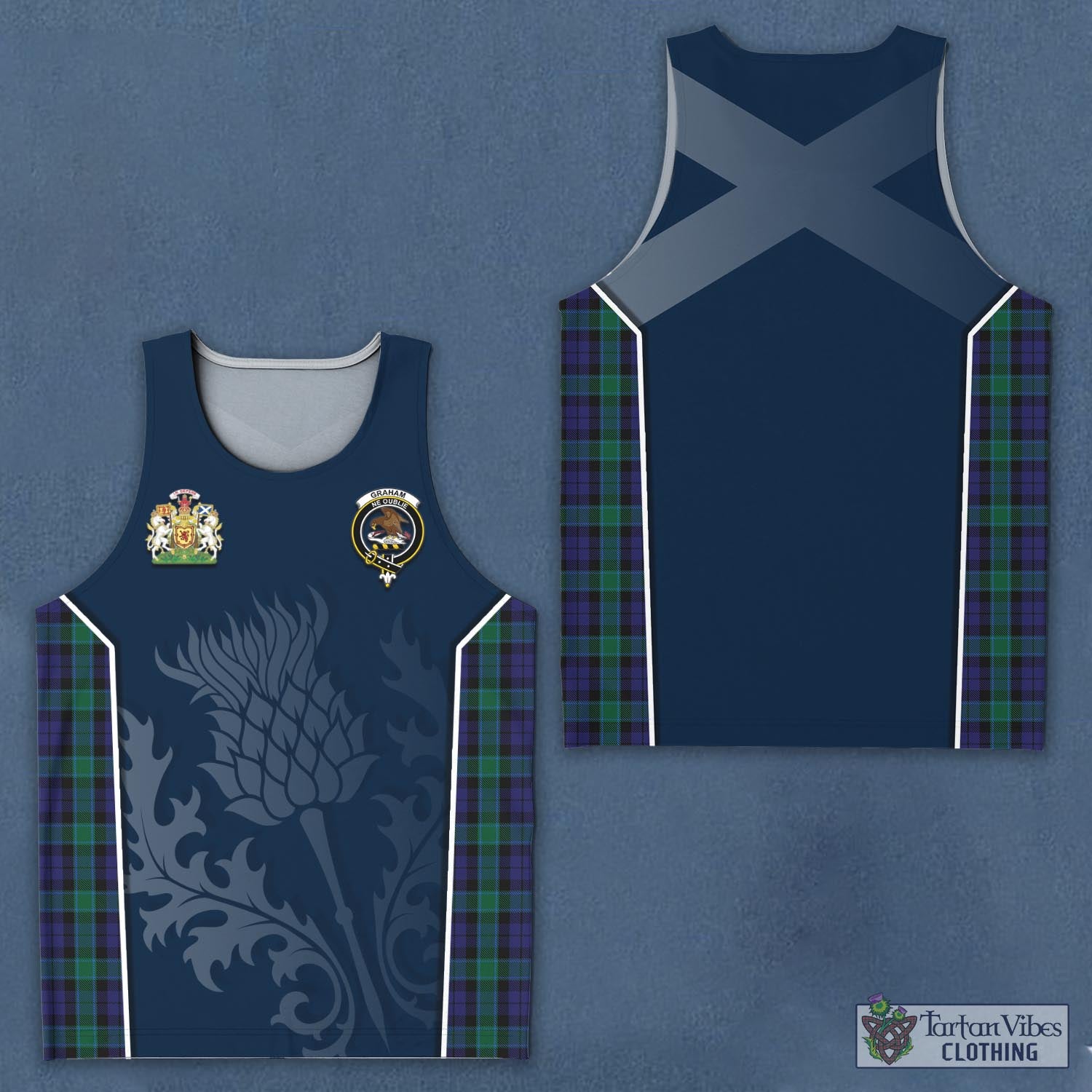 Tartan Vibes Clothing Graham of Menteith Tartan Men's Tanks Top with Family Crest and Scottish Thistle Vibes Sport Style