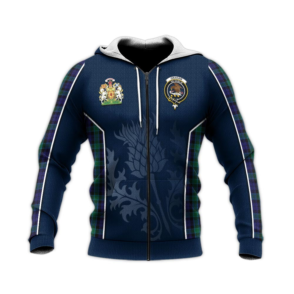 Tartan Vibes Clothing Graham of Menteith Tartan Knitted Hoodie with Family Crest and Scottish Thistle Vibes Sport Style