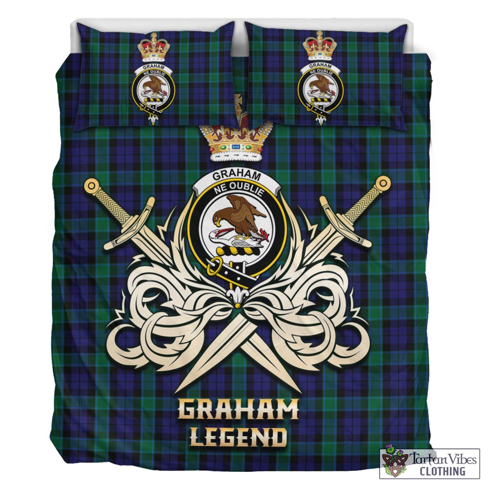 Tartan Vibes Clothing Graham of Menteith Tartan Bedding Set with Clan Crest and the Golden Sword of Courageous Legacy