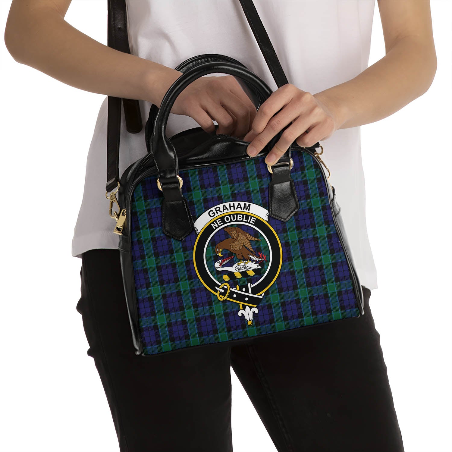 Graham of Menteith Tartan Shoulder Handbags with Family Crest - Tartanvibesclothing