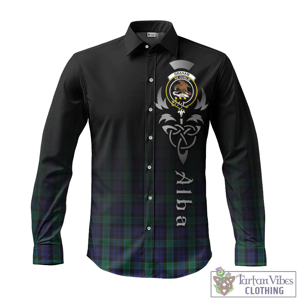 Tartan Vibes Clothing Graham of Menteith Tartan Long Sleeve Button Up Featuring Alba Gu Brath Family Crest Celtic Inspired