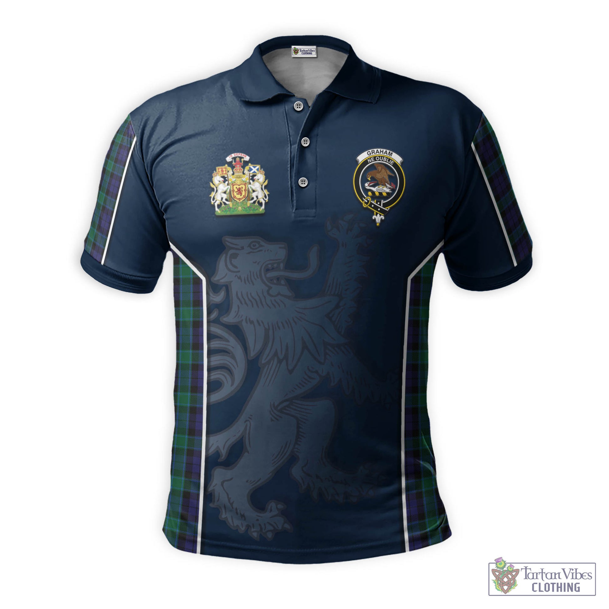 Tartan Vibes Clothing Graham of Menteith Tartan Men's Polo Shirt with Family Crest and Lion Rampant Vibes Sport Style