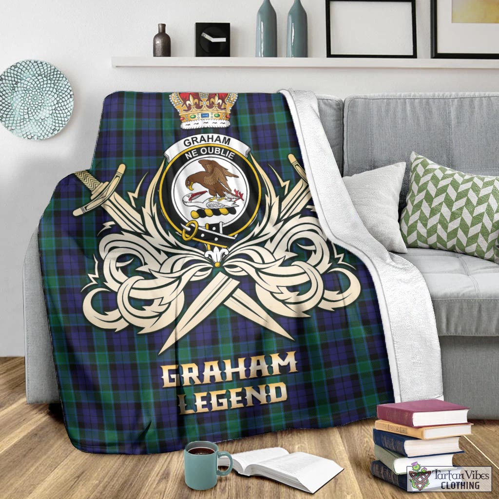 Tartan Vibes Clothing Graham of Menteith Tartan Blanket with Clan Crest and the Golden Sword of Courageous Legacy