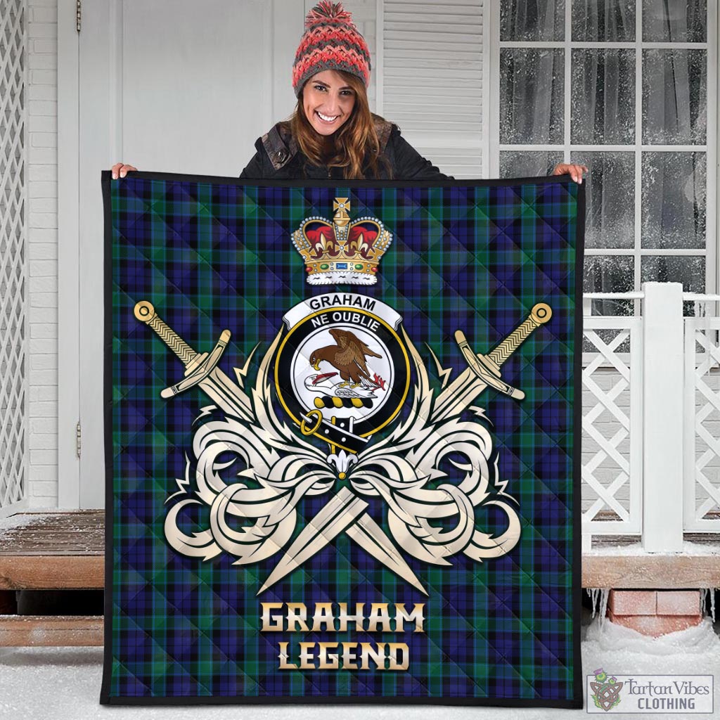 Tartan Vibes Clothing Graham of Menteith Tartan Quilt with Clan Crest and the Golden Sword of Courageous Legacy