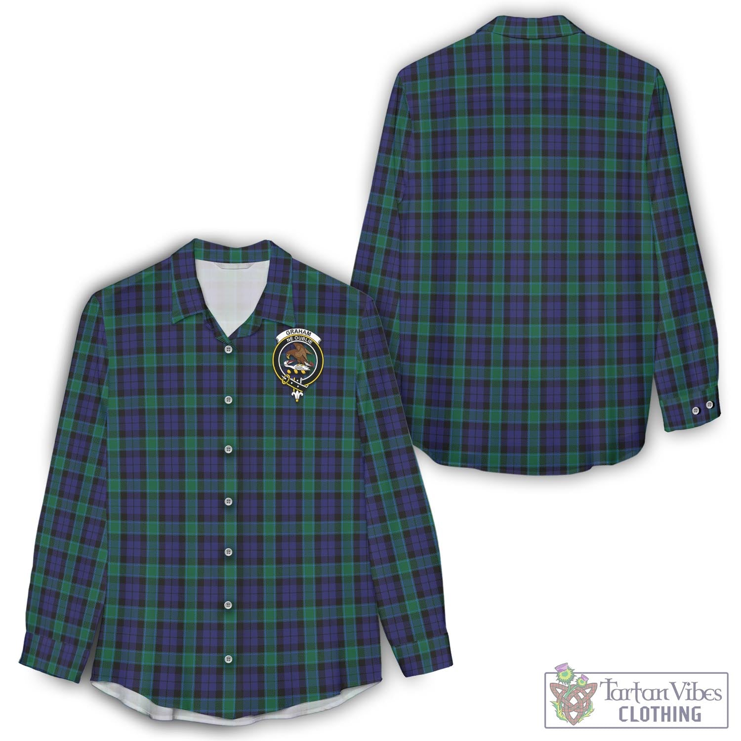 Tartan Vibes Clothing Graham of Menteith Tartan Womens Casual Shirt with Family Crest