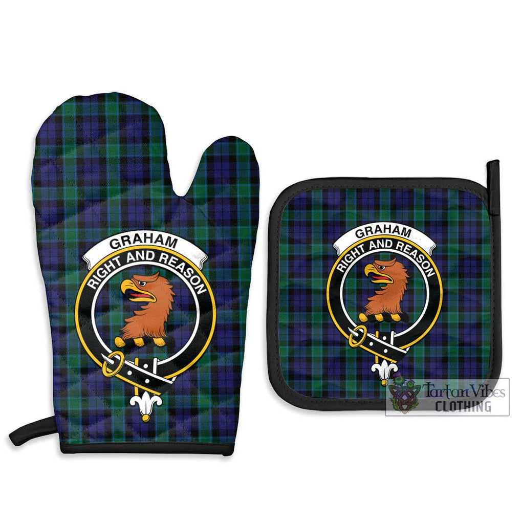 Graham of Menteith Tartan Combo Oven Mitt & Pot-Holder with Family Crest Combo 1 Oven Mitt & 2 Pot-Holder Black - Tartan Vibes Clothing