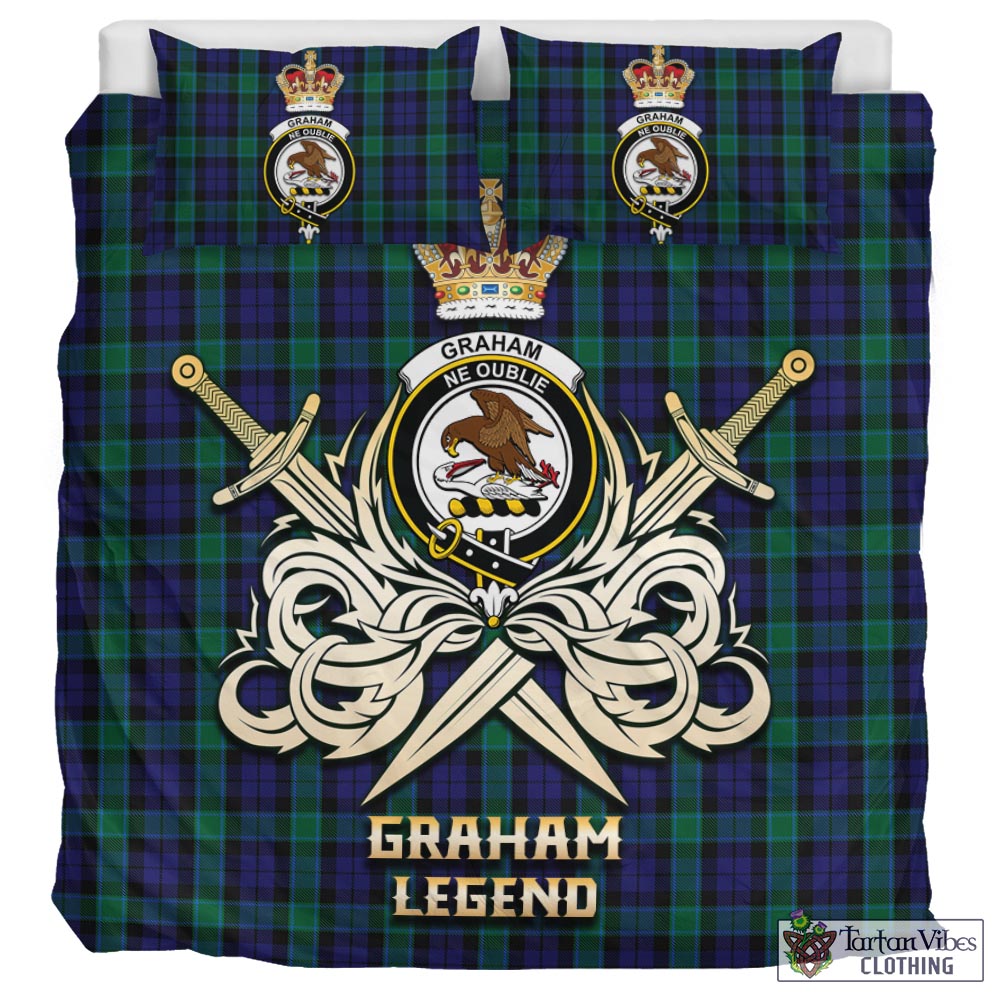 Tartan Vibes Clothing Graham of Menteith Tartan Bedding Set with Clan Crest and the Golden Sword of Courageous Legacy