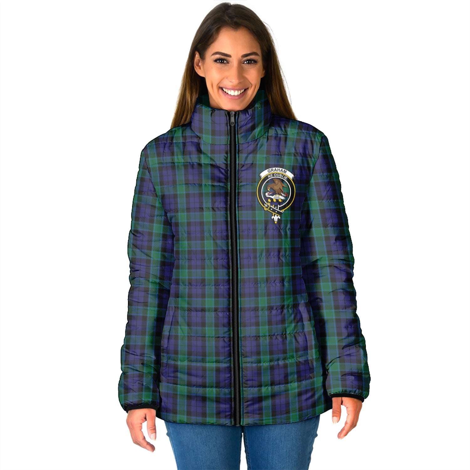 Graham of Menteith Tartan Padded Jacket with Family Crest - Tartan Vibes Clothing