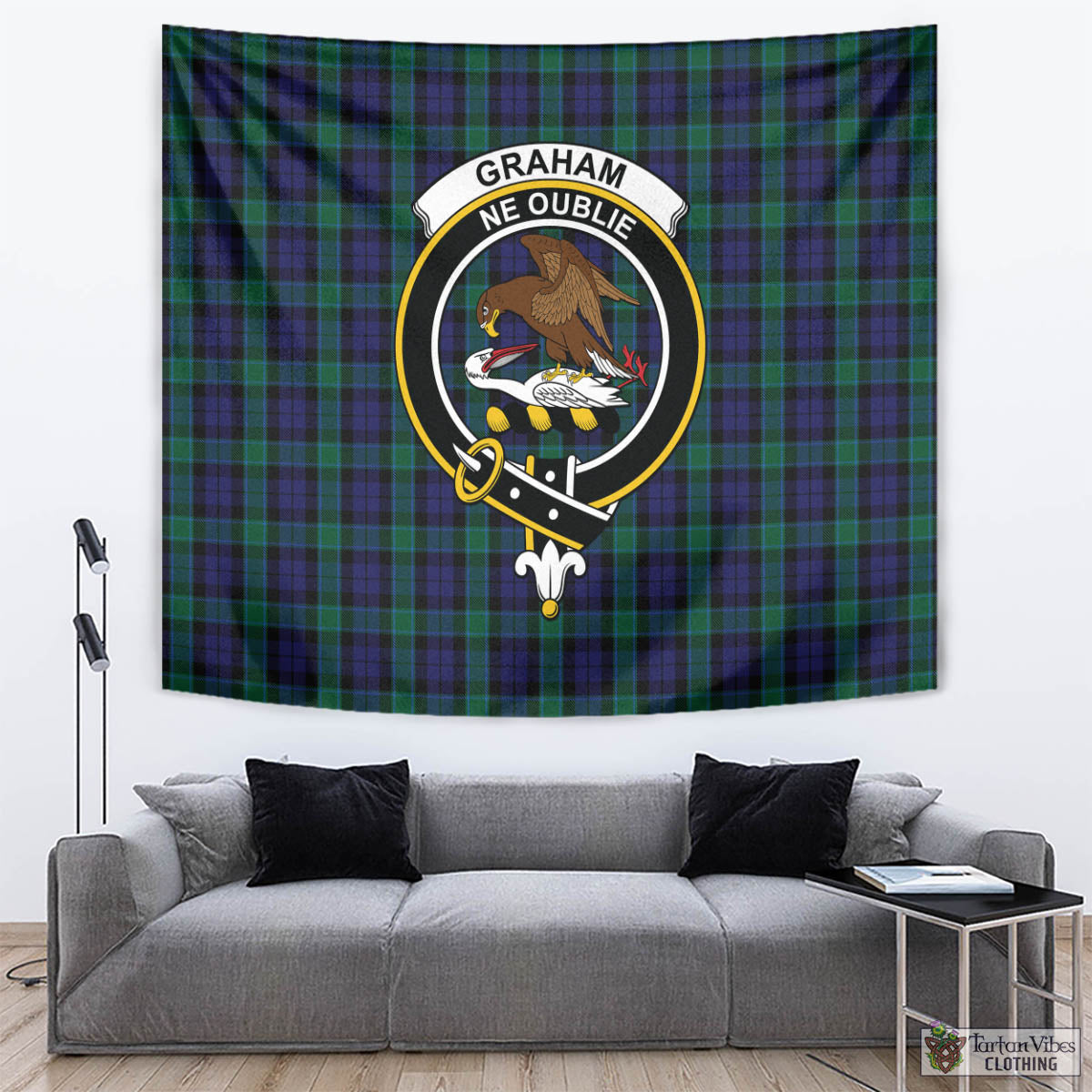 Tartan Vibes Clothing Graham of Menteith Tartan Tapestry Wall Hanging and Home Decor for Room with Family Crest