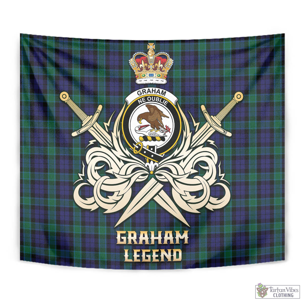 Tartan Vibes Clothing Graham of Menteith Tartan Tapestry with Clan Crest and the Golden Sword of Courageous Legacy