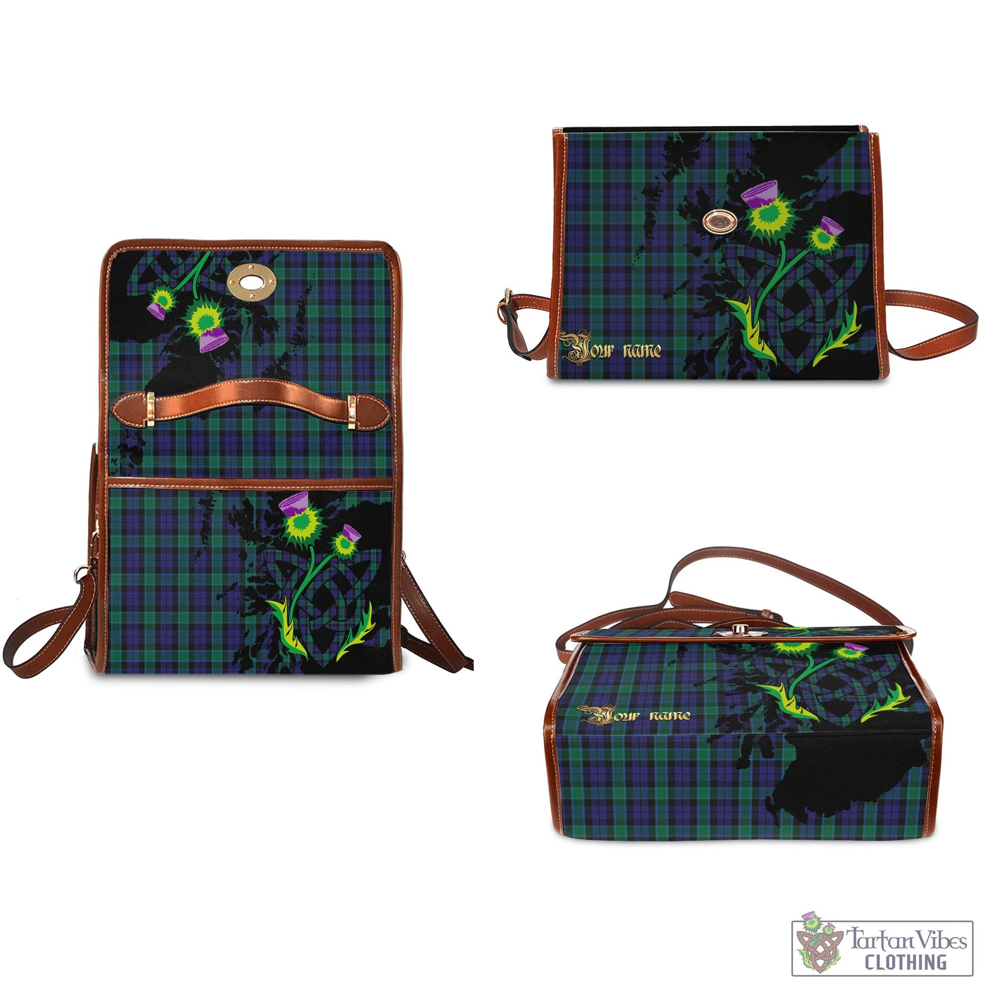 Tartan Vibes Clothing Graham of Menteith Tartan Waterproof Canvas Bag with Scotland Map and Thistle Celtic Accents